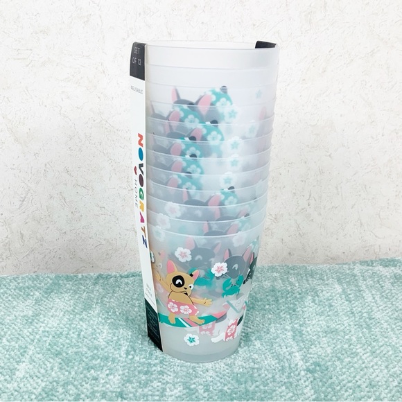 Novogratz 12 Surfing Boston Terrier Plastic Cups Tumblers Dogs Summer Hawaiian - Picture 2 of 8